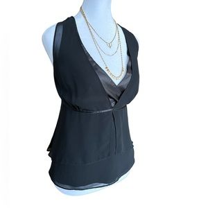 Old Navy Perfect Fit Stretch Black Sleeveless V-Neck Sheer Lined Blouse Sz Large